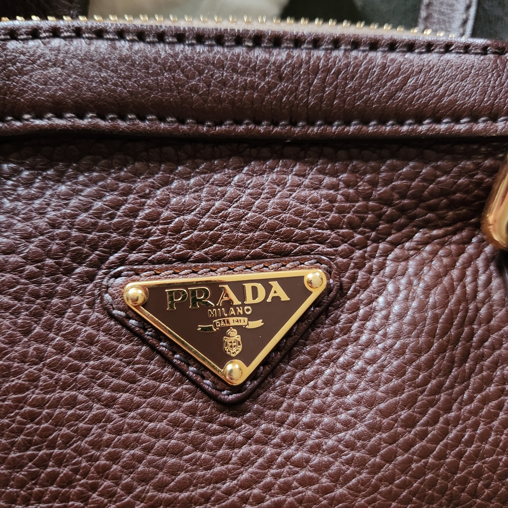 Prada Brown Leather-Trimmed Monogram Interior Handbag